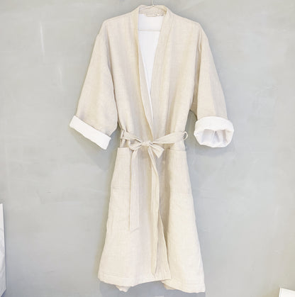 bata de lino con toalla tipo spa