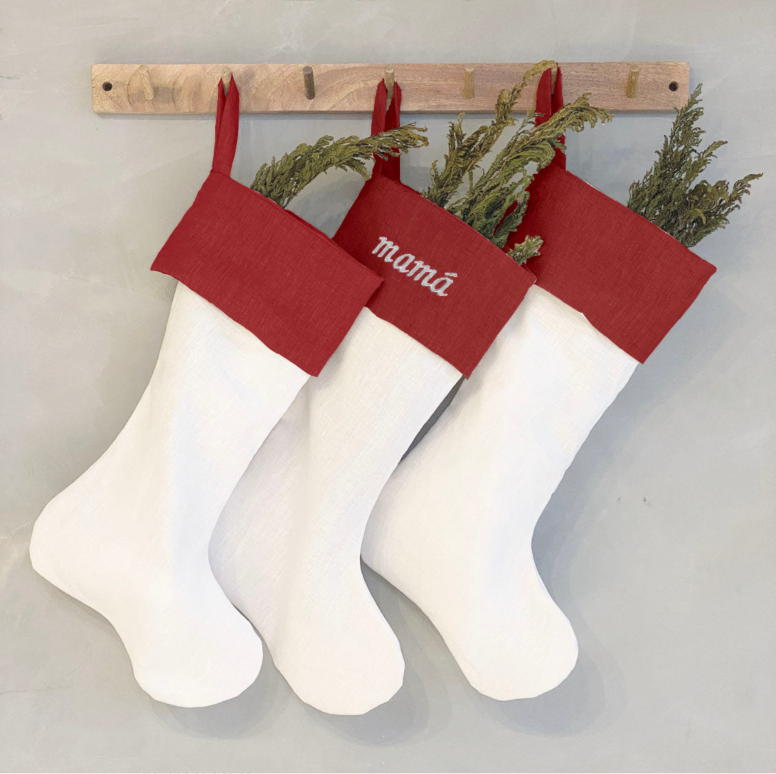 bota navideña lino rojo - Barioles Casa