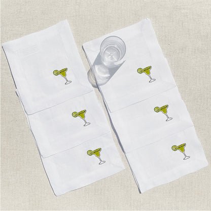 servilleta coctelera fabricada en lino blanco con bordado