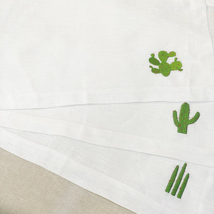 individual y servilleta de lino bordado nopales y cactus - Barioles Casa