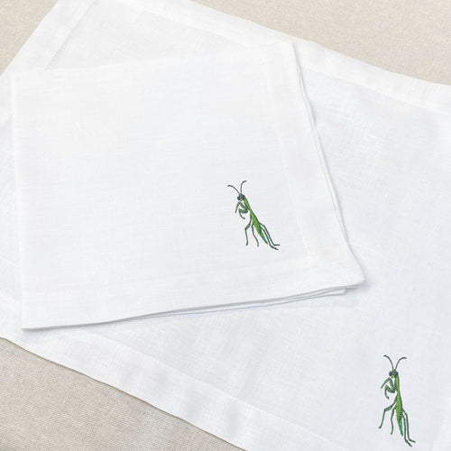 servilleta de lino bordado mantis - Barioles Casa