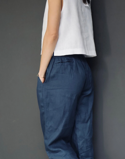 blusa corta de lino sin mangas