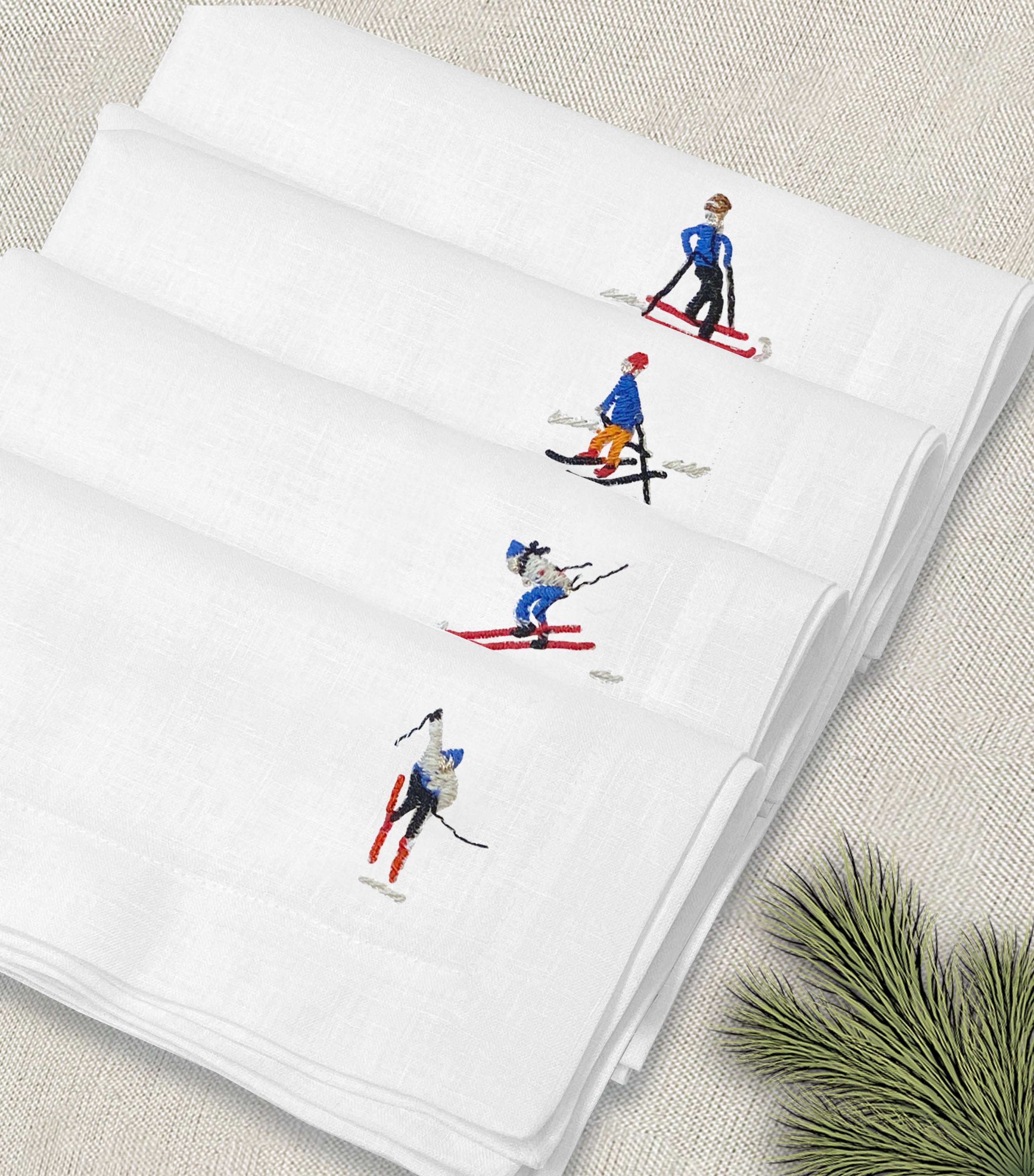 servilleta de lino bordado esquiadores grandes