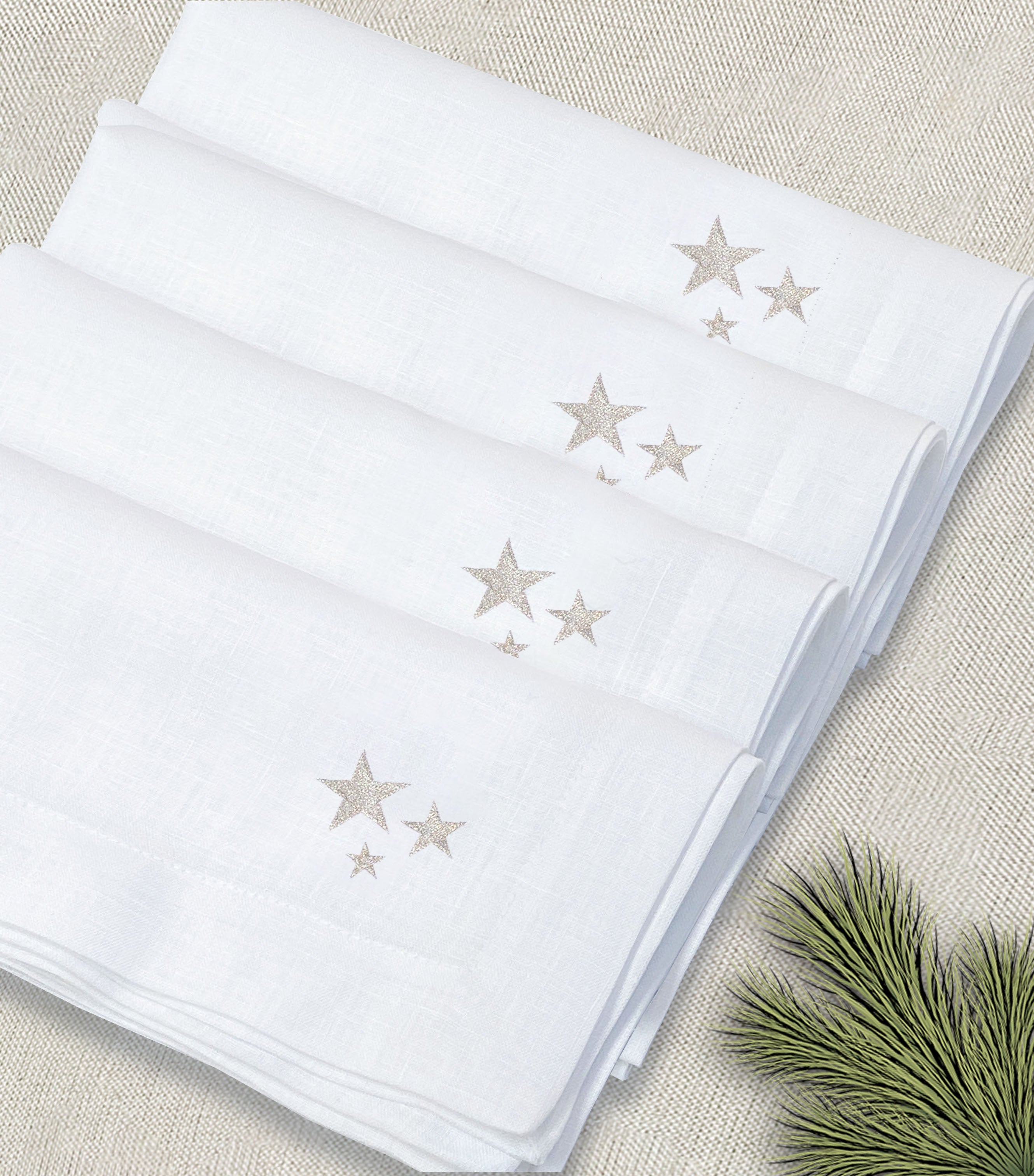 servilleta de lino bordado estrellas navidad