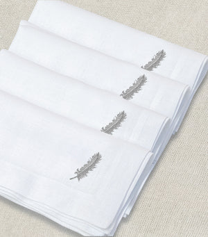 servilleta de lino bordado pluma - Barioles Casa