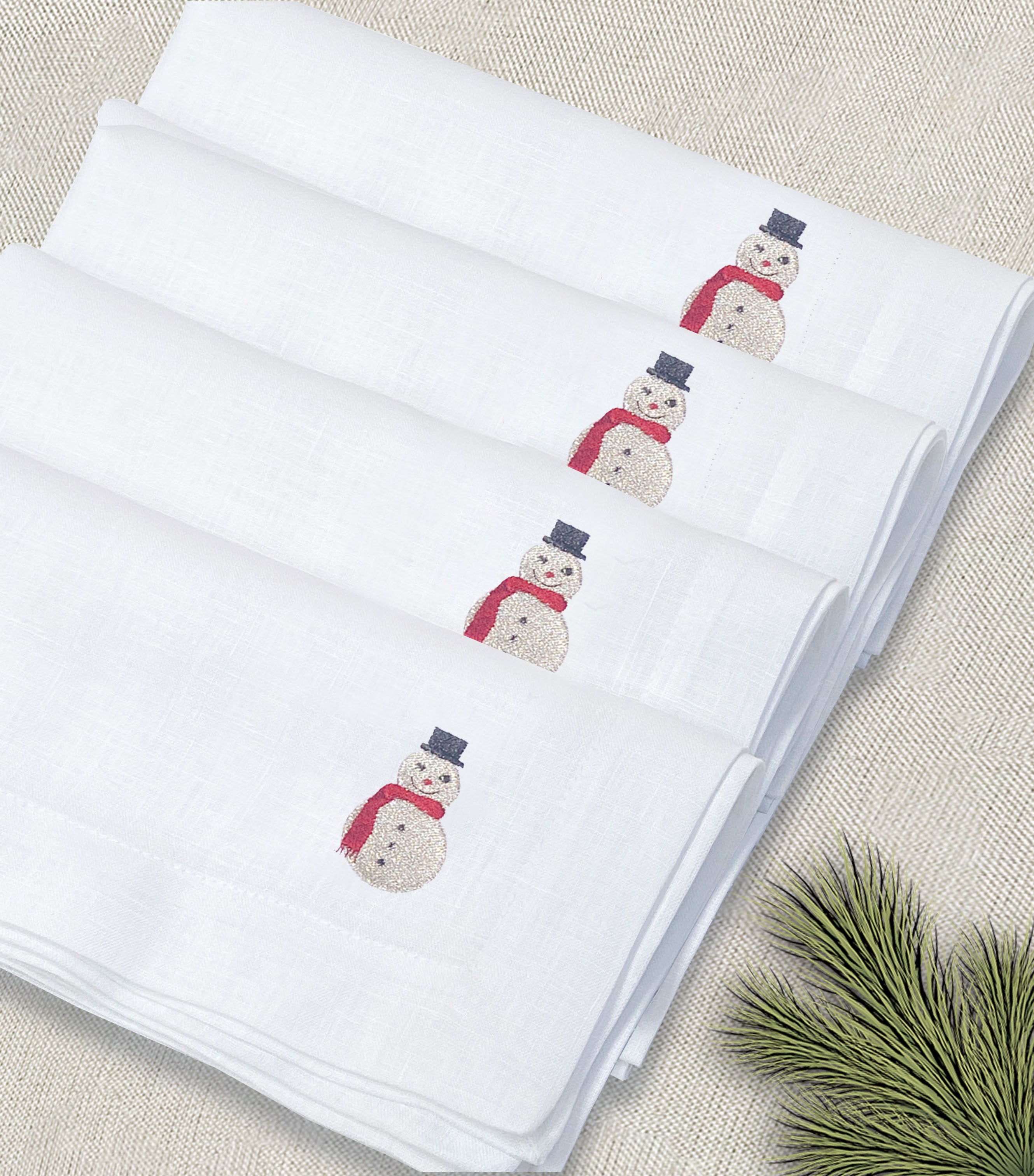 servilleta de lino bordado snowman
