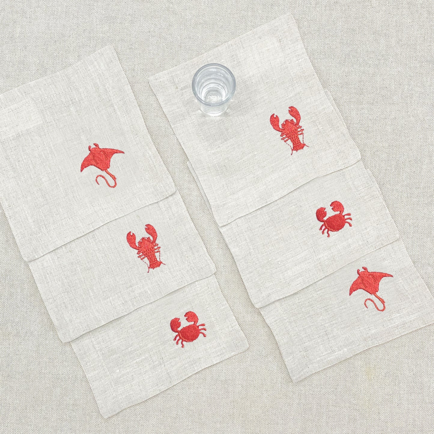 coctelera mariscos · lino arena · set de 6