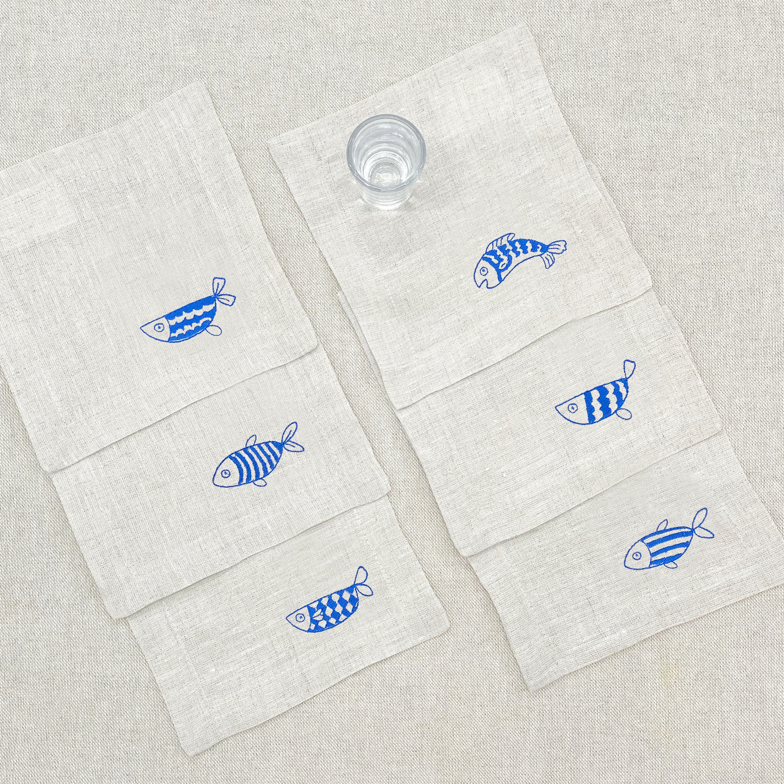 coctelera peces azules · lino arena · set de 6 - Barioles Casa