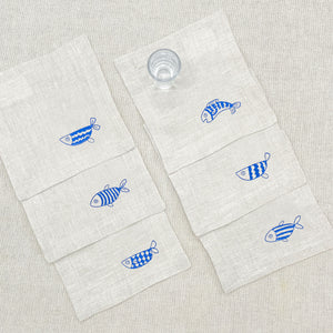 coctelera peces azules · lino arena · set de 6 - Barioles Casa