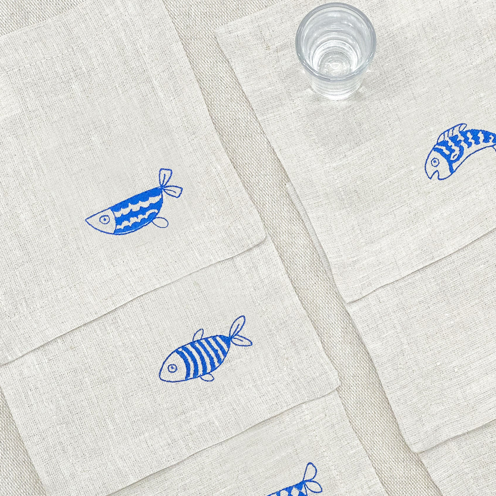 coctelera peces azules · lino arena · set de 6 - Barioles Casa
