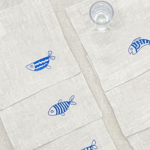 coctelera peces azules · lino arena · set de 6 - Barioles Casa
