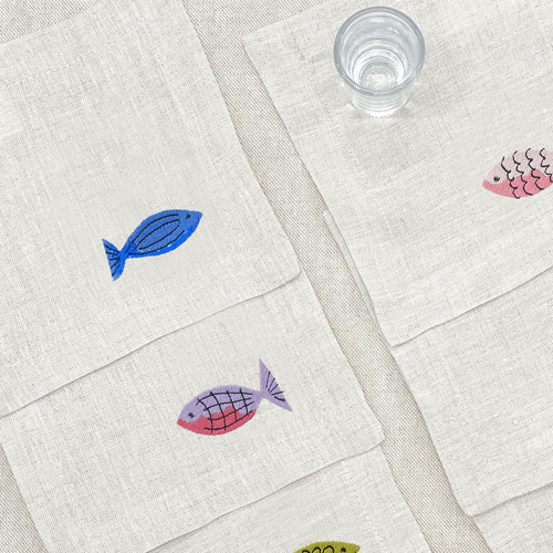 coctelera peces de colores · lino arena · set de 6 - Barioles Casa