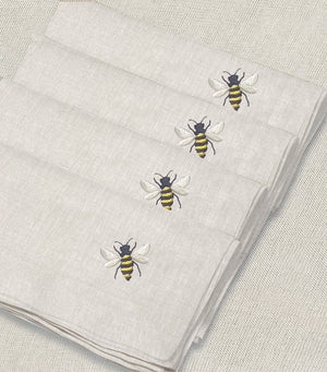 servilleta de lino arena bordado bumble bee - Barioles Casa