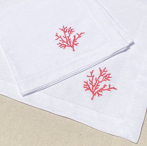 mantel individual con servilleta bordado coral mar